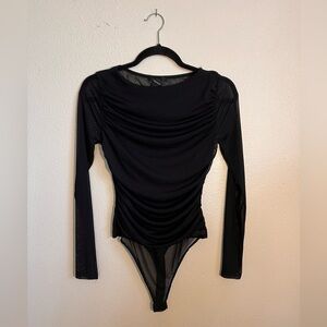 Forever 21 Black Mesh Sleeve Ruched Bodysuit - Size S - NWOT
